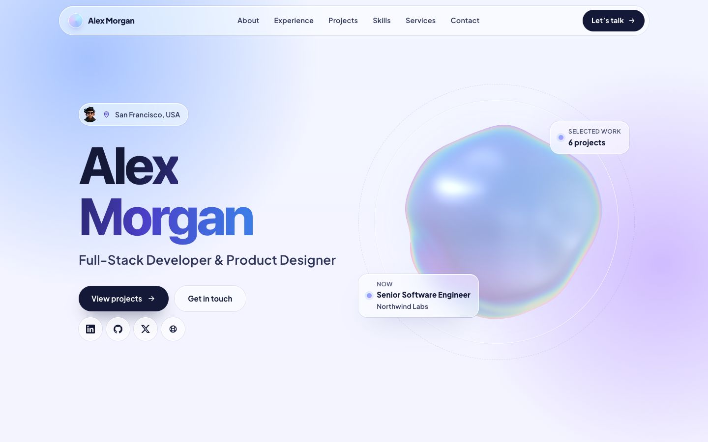 Preview of the Aura portfolio website template