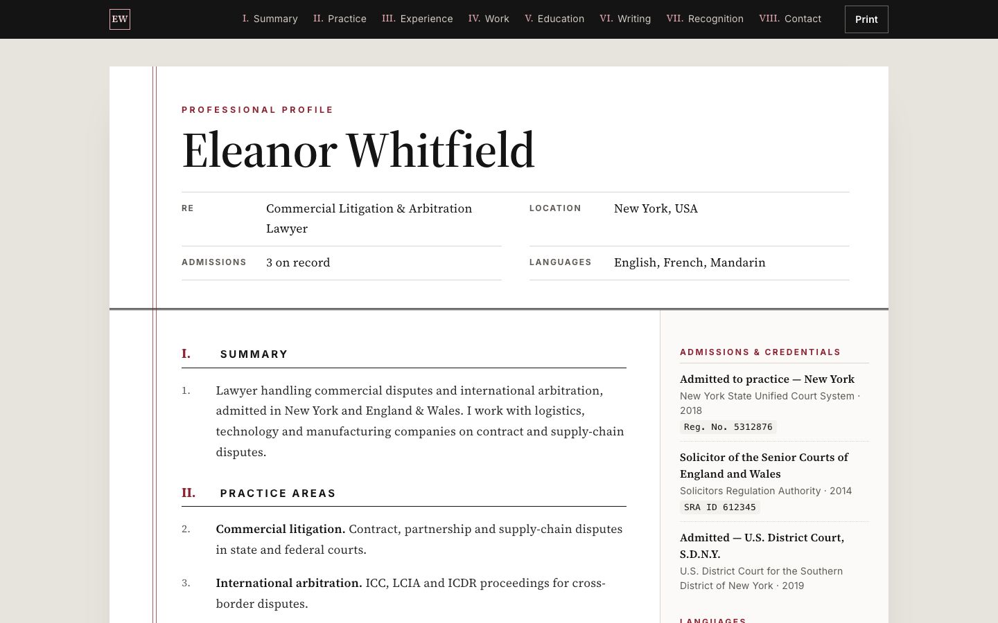 Preview of the Brief portfolio website template