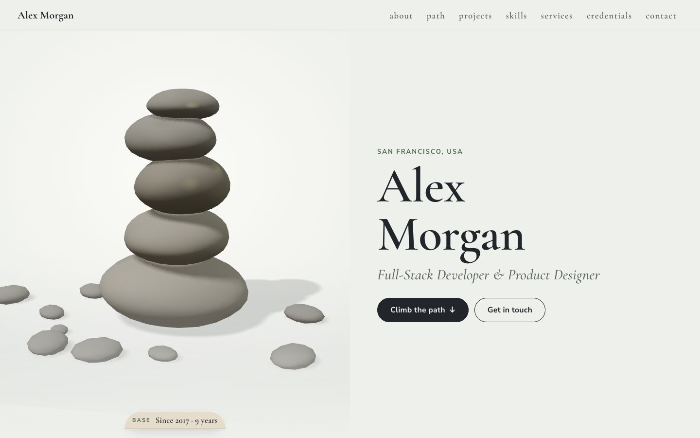 Preview of the Cairn portfolio website template