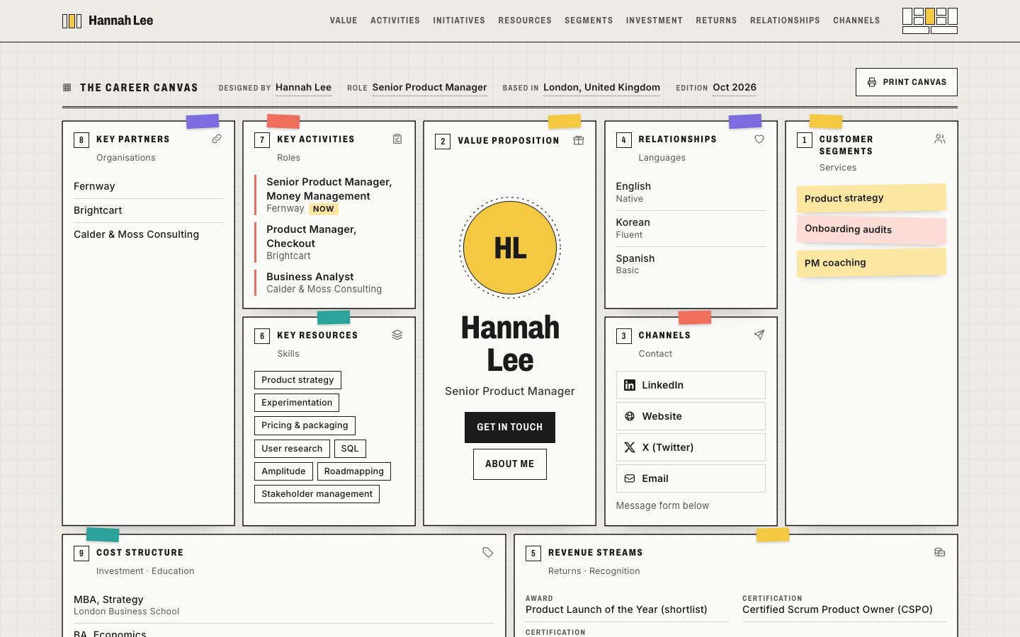 Preview of the Canvas portfolio website template