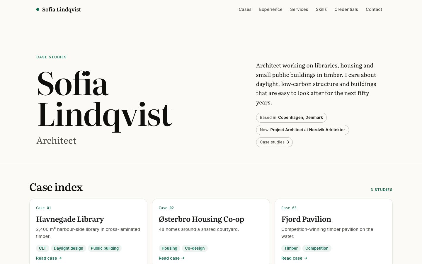 Preview of the Casebook portfolio website template