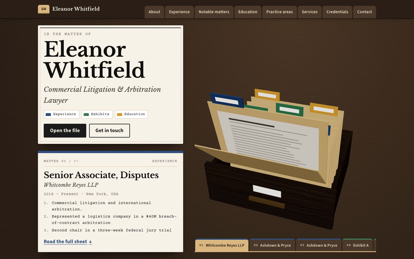 Preview of the Case File portfolio website template