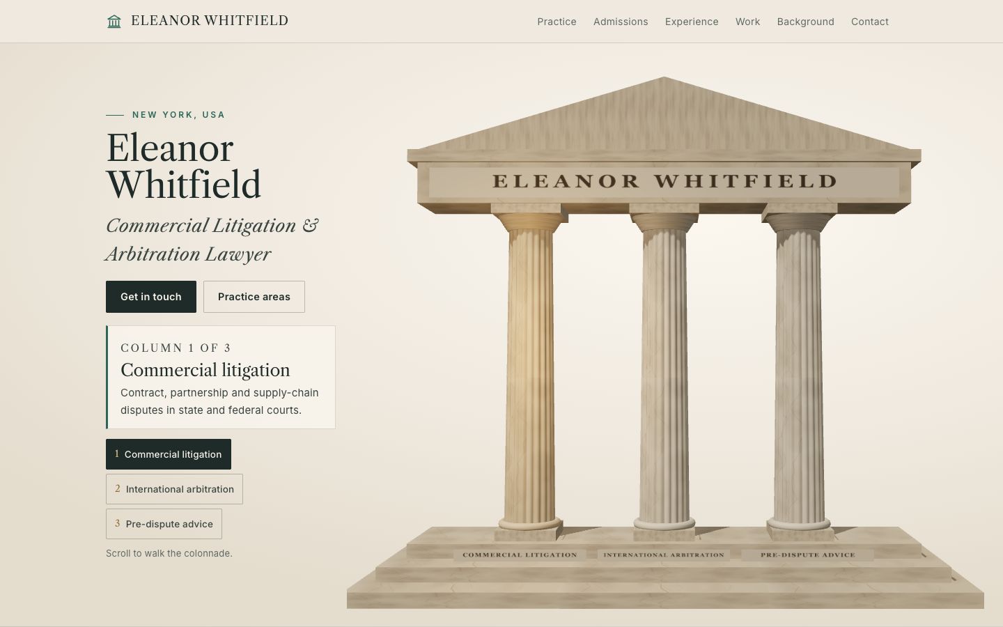 Preview of the Colonnade lawyer · 3d marble columns portfolio template