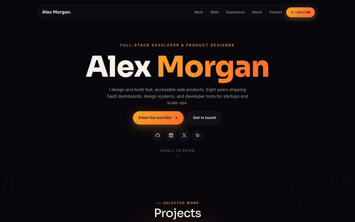 Preview of the Corridor portfolio website template