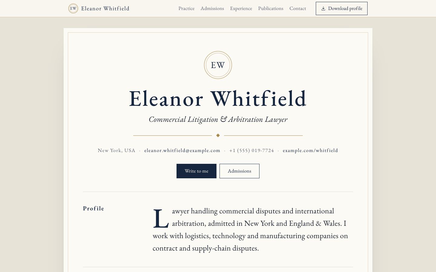Preview of the Counsel portfolio website template