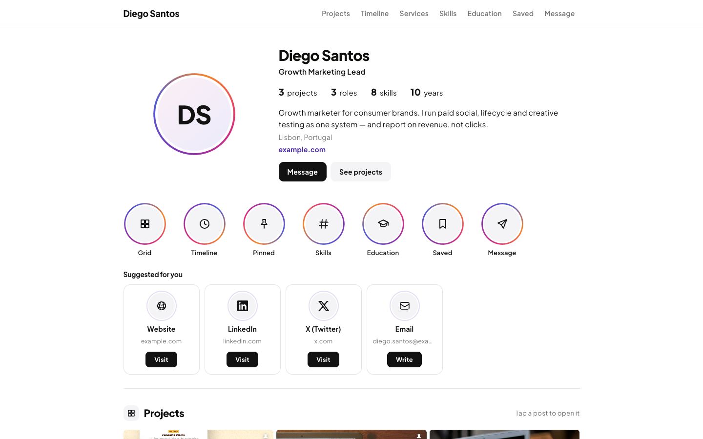 Preview of the Feed portfolio website template
