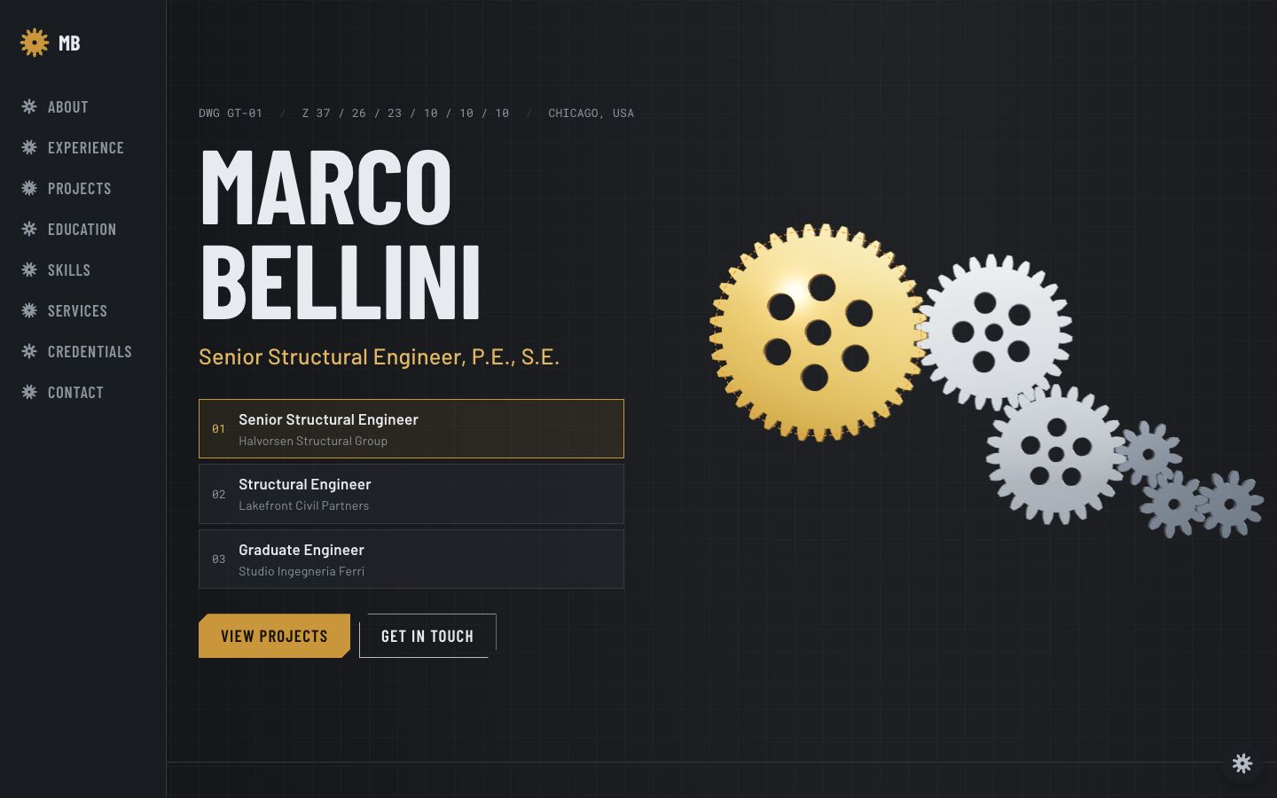 Preview of the Gear Train portfolio website template