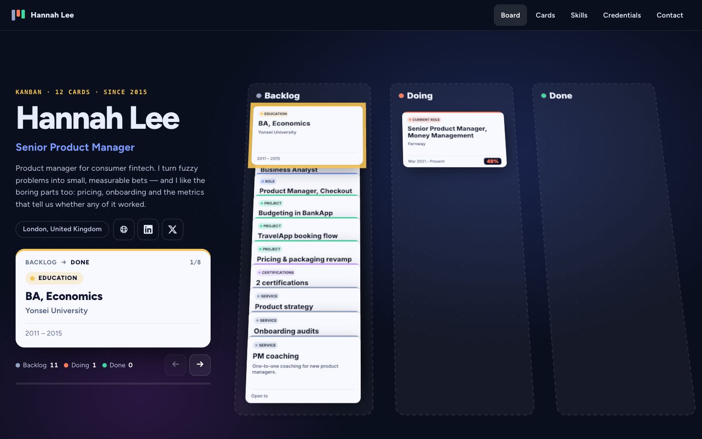 Preview of the Kanban Depth portfolio website template