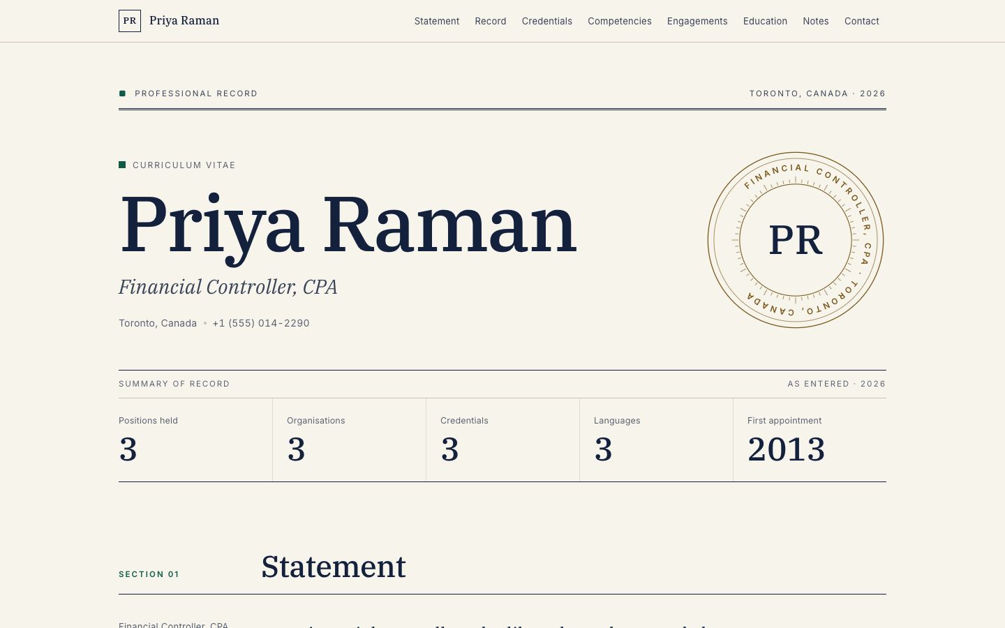 Preview of the Ledger portfolio website template