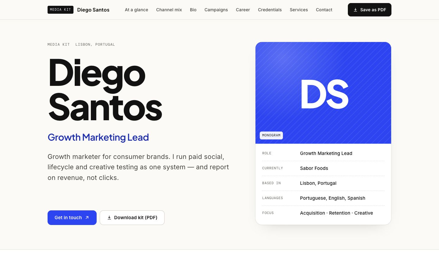 Preview of the Media Kit portfolio website template