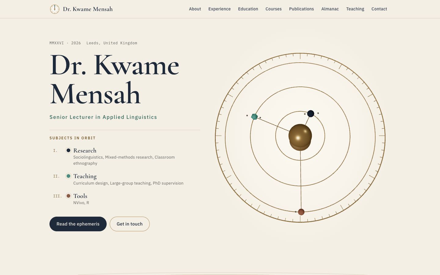 Preview of the Orrery portfolio website template