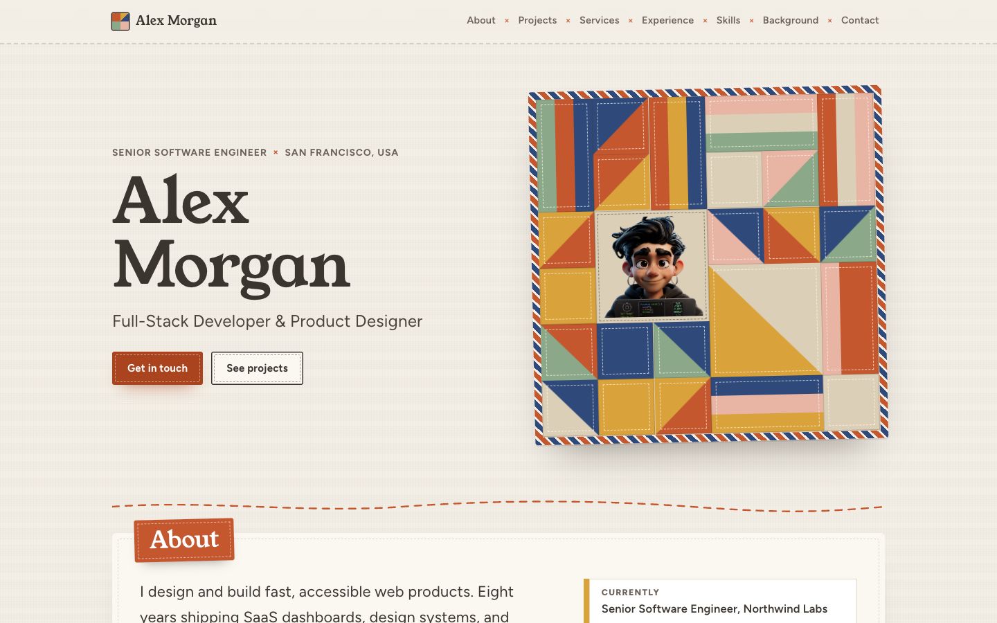 Preview of the Quilt portfolio website template