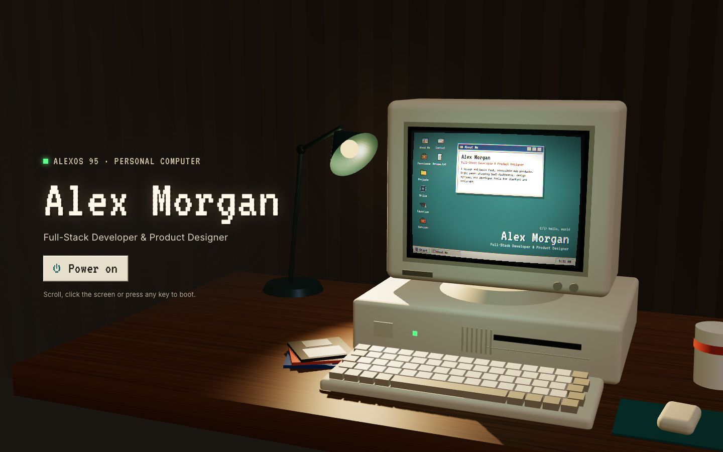 Preview of the RetroOS developer · 3d retro computer portfolio template