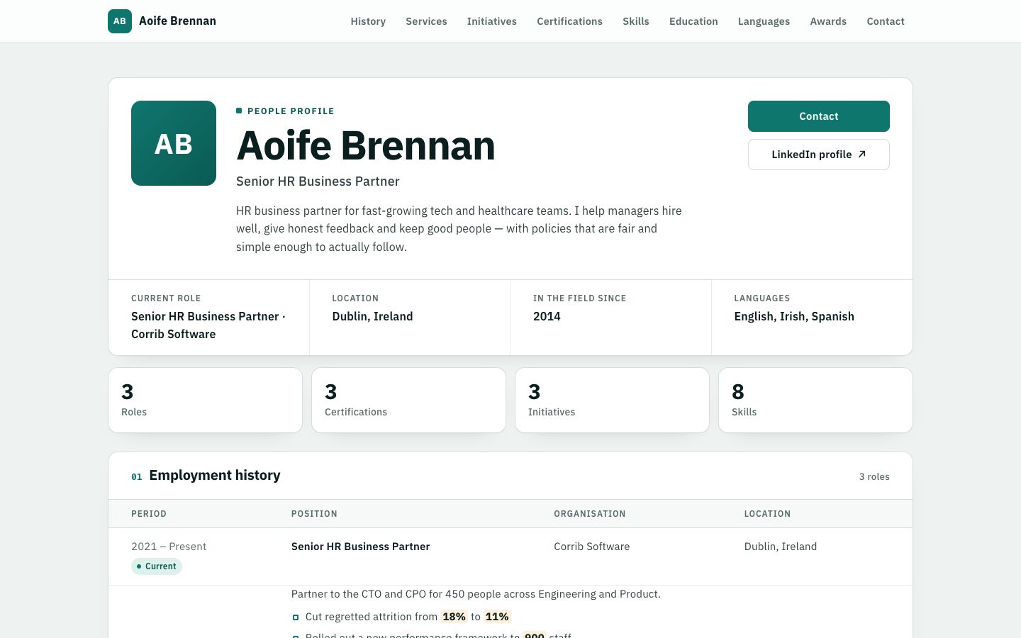 Preview of the Roster portfolio website template