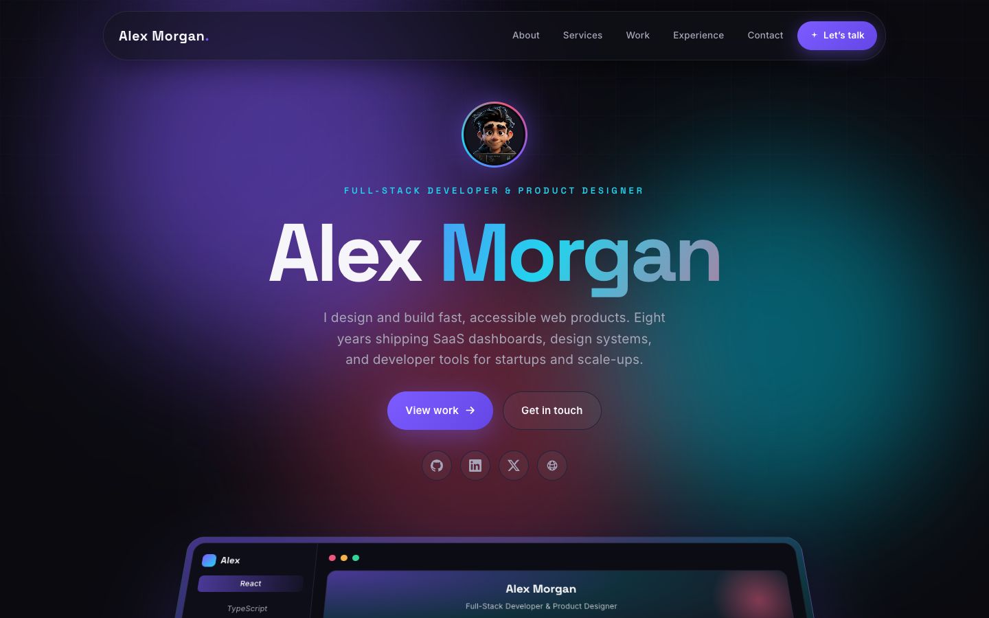 Preview of the Rox portfolio website template
