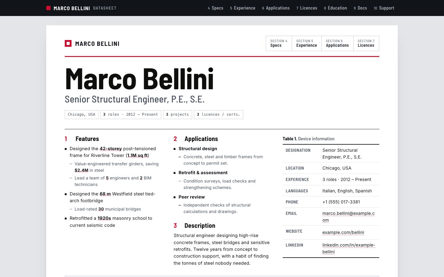 Preview of the Spec Sheet portfolio website template