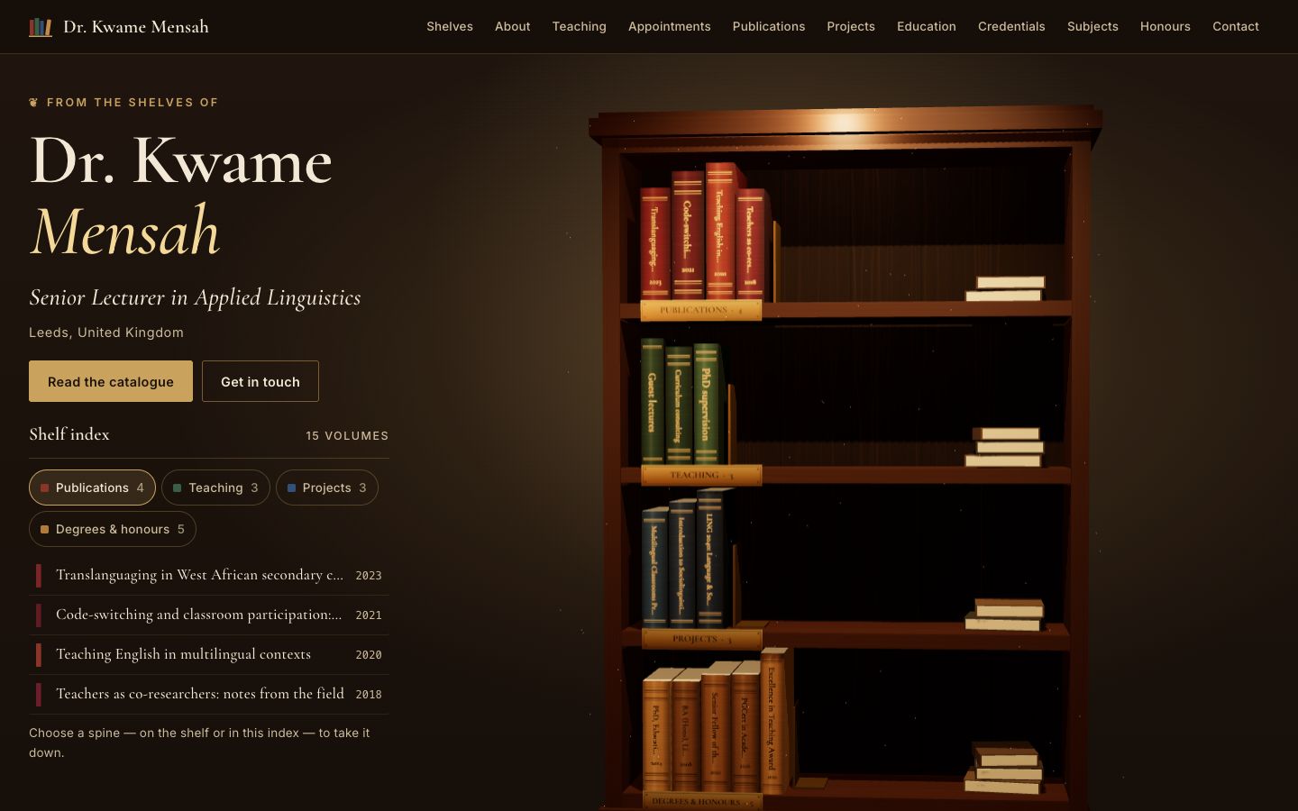Preview of the Stacks educator · 3d bookcase portfolio template