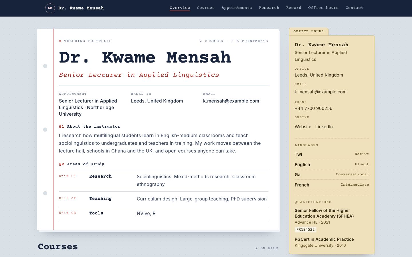 Preview of the Syllabus portfolio website template
