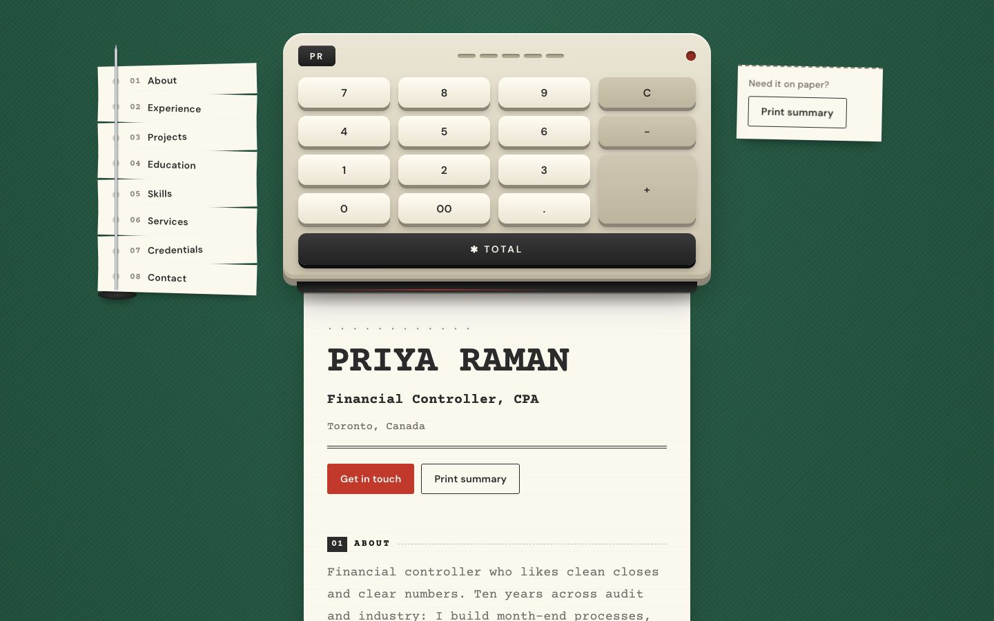 Preview of the Tally portfolio website template