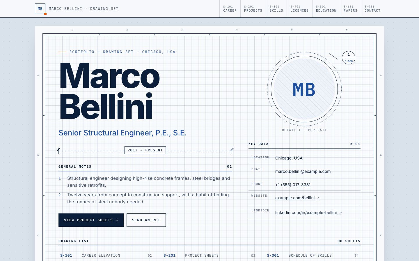 Preview of the Title Block portfolio website template